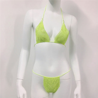 Women Clothing Rhinestone Bikini Set Carnival Sexy Lace Up Outdoor Beach Split Swimsuit