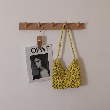 Single Shoulder Cotton Thread Woven Bag Solid Color Single Shoulder Women Bag Casual Underarm Bag Vacation Beach Bag