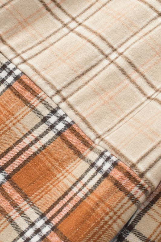 Muted orange and multi-plaid color block hues offer autumnal and casual styling options. 
