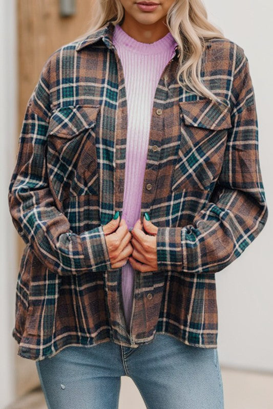 Classic plaid print brings timeless style.
