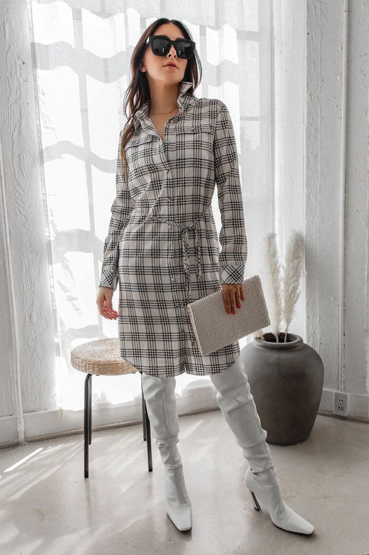 Rodeo plaid print midi shirt dress with button-down front, short sleeves, and collared neckline — casual yet polished style