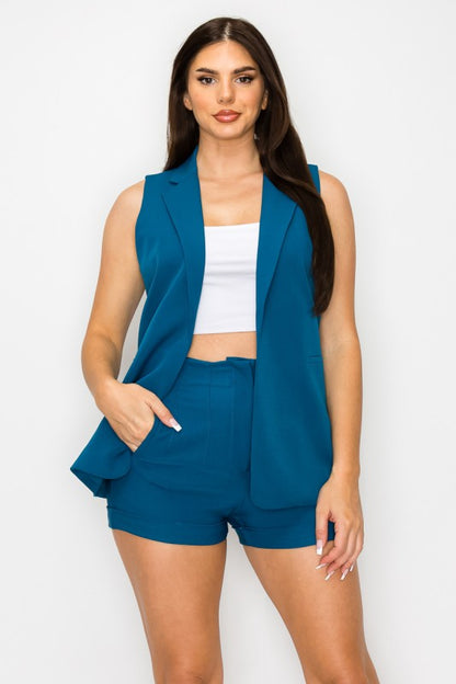 Pleated Shorts & Vest Set
