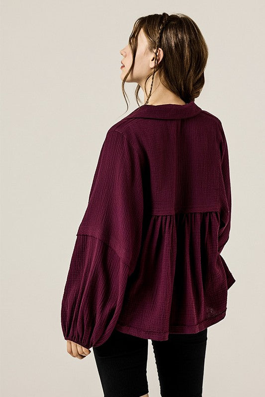 Babydoll style with shirring under the bust or collar for texture. 