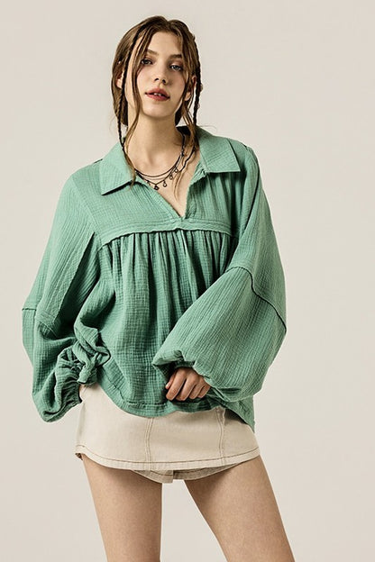 Fabric’s textured gauze look adds visual interest. 