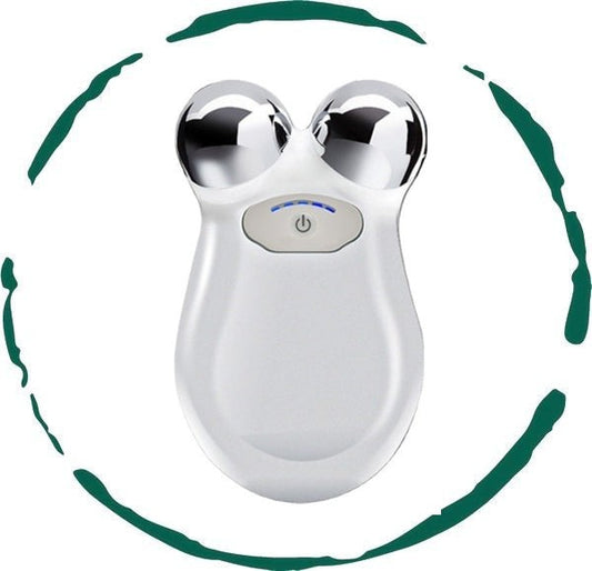 Handheld microcurrent facial toning device with dual metal probes for facial lifting and toning.

