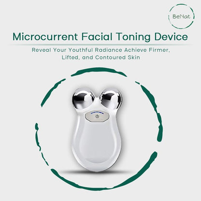 Handheld microcurrent facial toning device with dual metal probes for facial lifting and toning.

