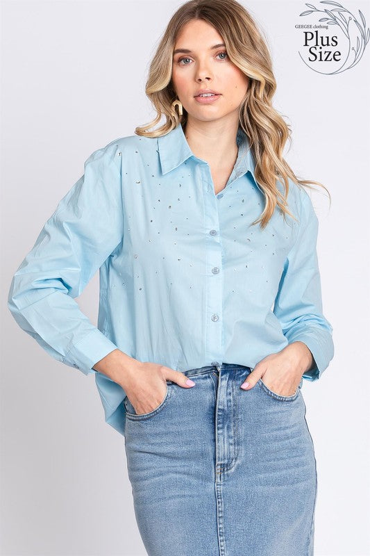 Dress it up or down — rhinestone accents turn this everyday blouse into something striking.