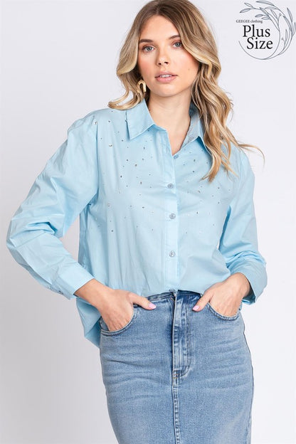 Dress it up or down — rhinestone accents turn this everyday blouse into something striking.