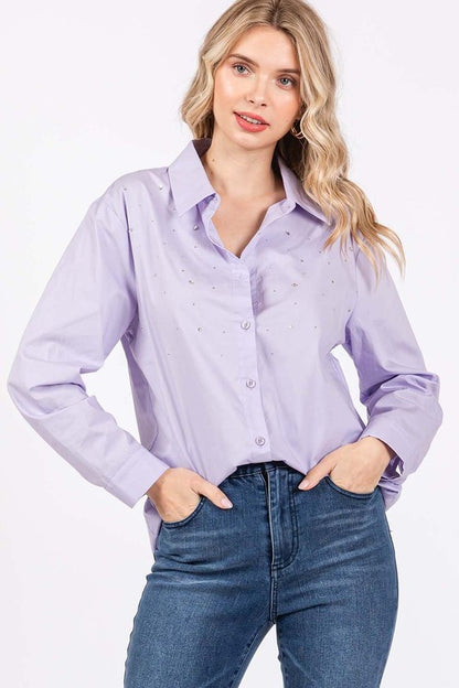 Perfect for layering or wearing alone, this rhinestone shirt elevates any outfit.