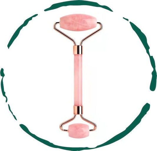 Rose Quartz Facial Roller with dual-ended design for facial massage and skincare enhancement

