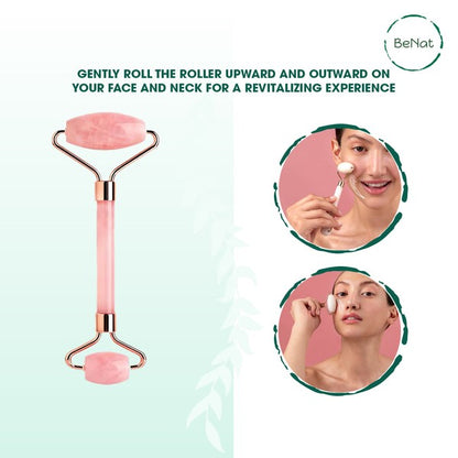 Rose Quartz Facial Roller with dual-ended design for facial massage and skincare enhancement

