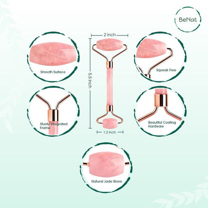Rose Quartz Facial Roller with dual-ended design for facial massage and skincare enhancement

