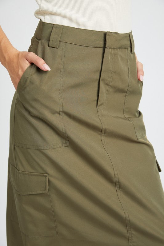 Olive green cargo pants worn by a person 