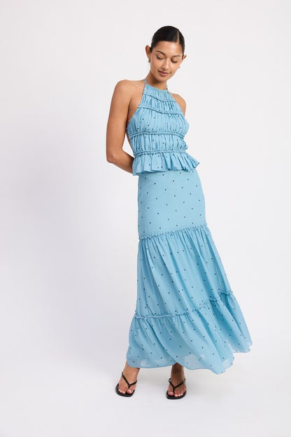 Open, backless design with tie closures for adjustable fit and style.