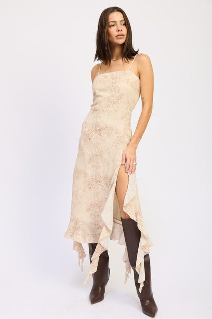 Feminine ruffle accents add movement and charm.