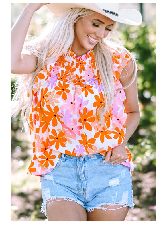 Orange smocked chest adds comfy stretch and a flattering fit. 