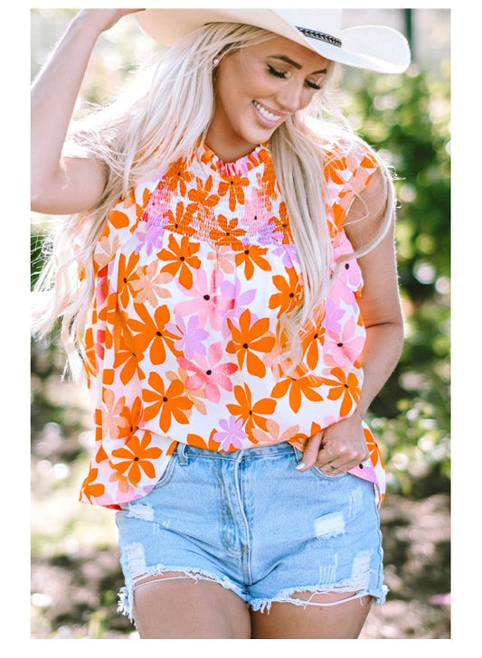 Orange smocked chest adds comfy stretch and a flattering fit. 
