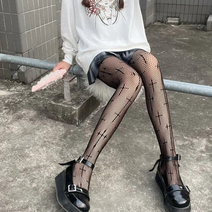 Classic Lolita Hollowed Out Lace Mesh Stockings Bottomed Pantyhose Women Gothic Punk Retro Spider Web Tights