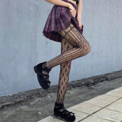 Classic Lolita Hollowed Out Lace Mesh Stockings Bottomed Pantyhose Women Gothic Punk Retro Spider Web Tights