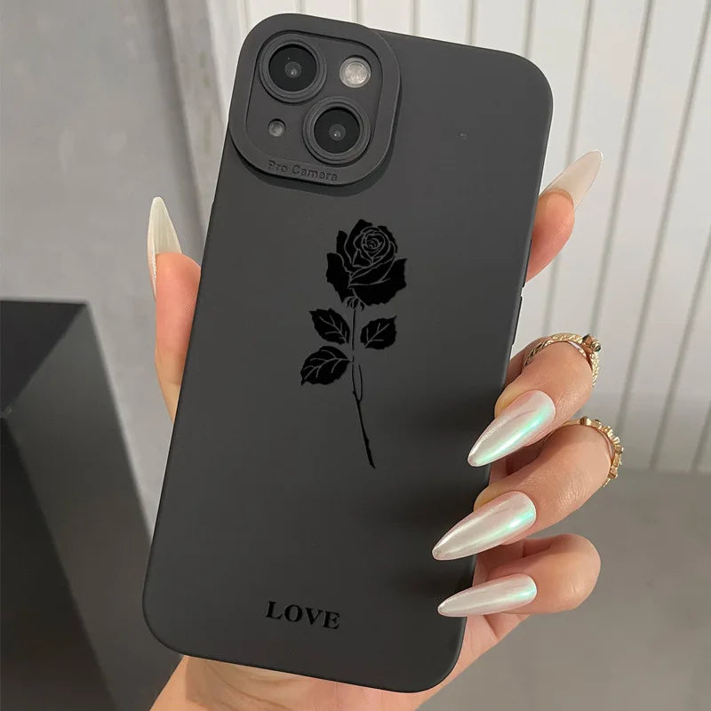 Black Rose per piece graphic phone case for iPhone 16 15 14 13 12 11 x XR Xs SE2 SE 8 7 plus pro Max mini silicone back cover