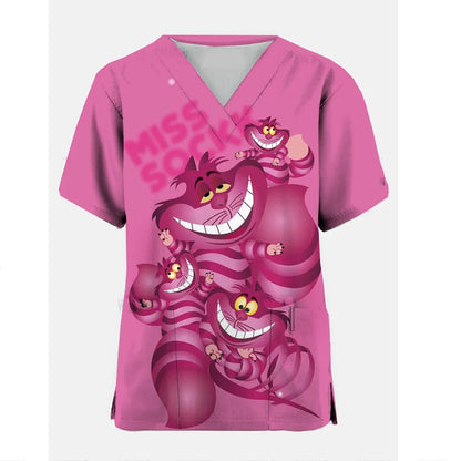 Disney Cheshire Cat Uniform Blouse Women Pullovers Nurse Uniform Working Casual Tops Scrub Nursing Nurse Medical Uniforms Shirts