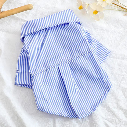 2024 Dog Clothes Bowknot Striped Shirts for Dogs Clothing Cat Small Thin Summer Blue Fashion Boy Girl Chihuahua Pet Products