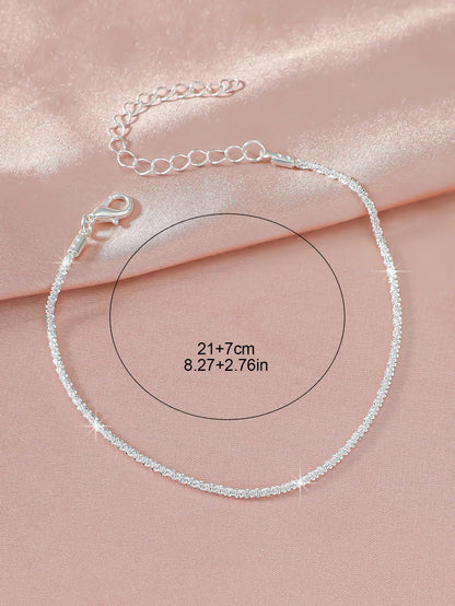 Summer Shiny Sparkling Simple Silver Color Anklet Zircon Cross Love Pearl Double Layer Bracelet On Leg Foot Trendy Beach Jewelry