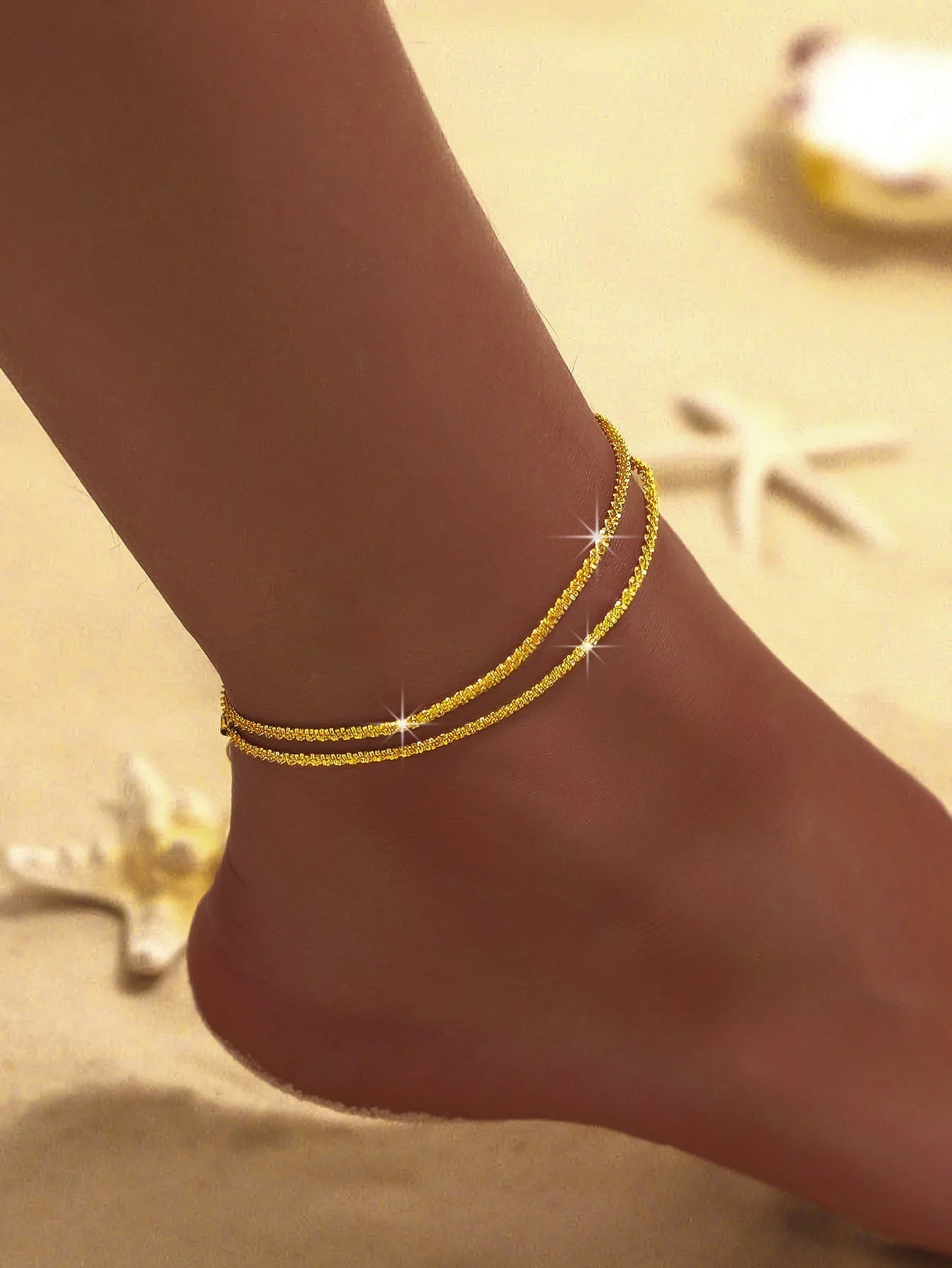 Summer Shiny Sparkling Simple Silver Color Anklet Zircon Cross Love Pearl Double Layer Bracelet On Leg Foot Trendy Beach Jewelry