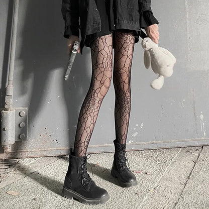 Classic Lolita Hollowed Out Lace Mesh Stockings Bottomed Pantyhose Women Gothic Punk Retro Spider Web Tights