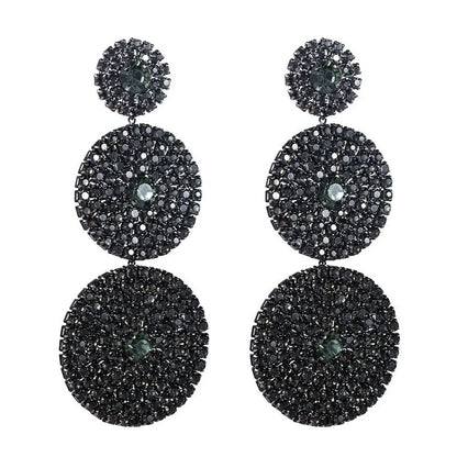 European Exaggerated Multi-layer Round Drop Earrings Women Shiny Rhinestone Geometric Dangle Earrings Party Jewelry Gifts