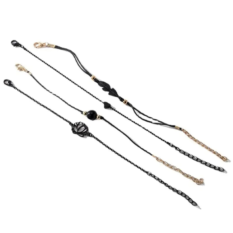 4pcs Bracelet Set Ladies Dark Wind Alloy Spray Paint Leaves Lotus Flower Peach Heart Accessories Combination Jewelry