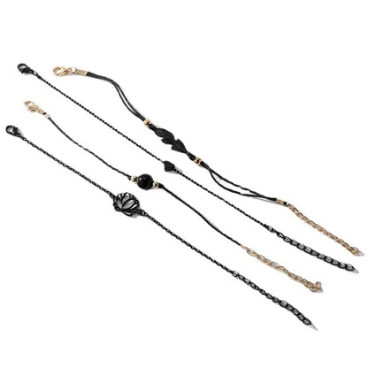 4pcs Bracelet Set Ladies Dark Wind Alloy Spray Paint Leaves Lotus Flower Peach Heart Accessories Combination Jewelry
