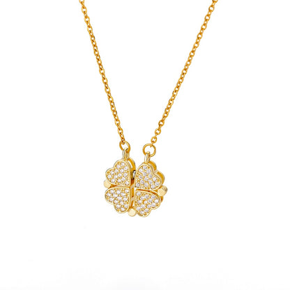 Vintage Lucky Four Leaf Clover Necklaces for Women Goth Love Heart Pendant Choker Chain Necklace Stainless Steel Jewelry Gift