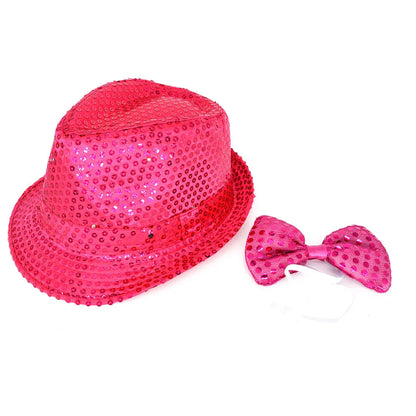Kids Adult LED Light Up Tie Sequin Jazz Fedora Hat Flashing Neon Party Gift Costume Cap Birthday Wedding Halloween Christmas