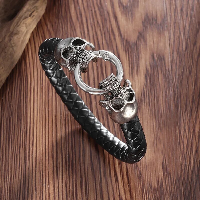 Vintage Gothic Full Skull Bracelet Men\\\'s Motorcycle Riding Rock Bike Hip Hop Punk Jewelry Halloween Gift