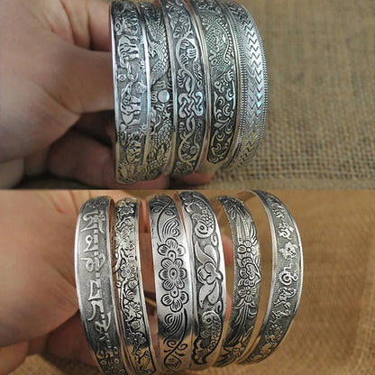 Retro Opening  Bracelet Jewelry Vintage Tibetan Silver Totem Carved Bangle Cuff