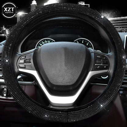 Universal 38CM Rhinestones Steering Wheel Cover with Crystal Diamond Sparkling Car Breathable Anti-Slip Steering Wheel Protector