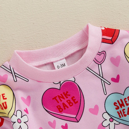 2024-09-19 Lioraitiin 0-18M Newborn Baby Girl Spring Romper Long Sleeve Round Neck Heart Lollipop Print Jumpsuit Outfit
