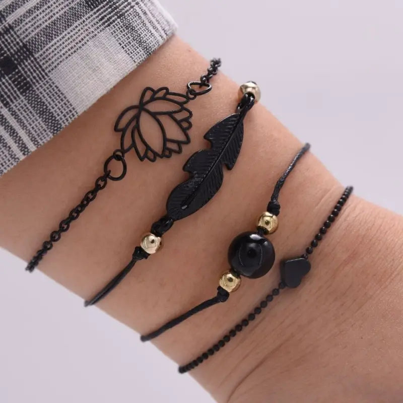4pcs Bracelet Set Ladies Dark Wind Alloy Spray Paint Leaves Lotus Flower Peach Heart Accessories Combination Jewelry