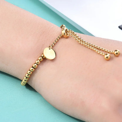 Fashion Stainless Steel Custom Bracelet Letter Tag Ball Beads Adjustable Women's Bracelet Jewelry