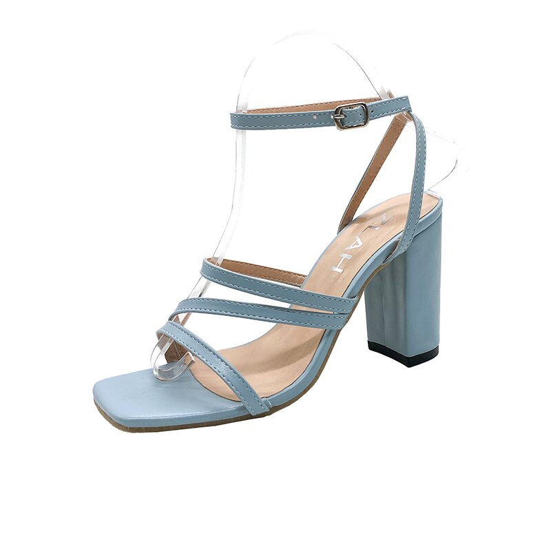 New Summer Womens High Heels Fashion All-match Square Toe Chunky Heel Sandals Sexy Banquet Solid Color Simple High Heels