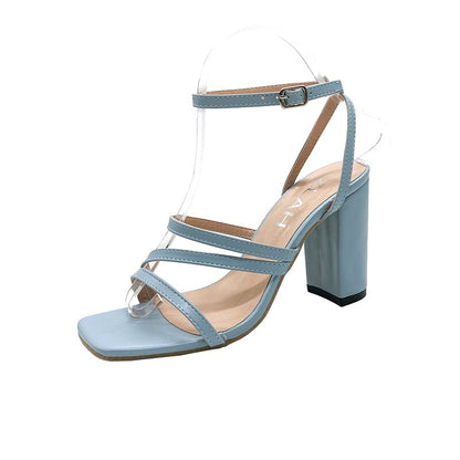 New Summer Womens High Heels Fashion All-match Square Toe Chunky Heel Sandals Sexy Banquet Solid Color Simple High Heels