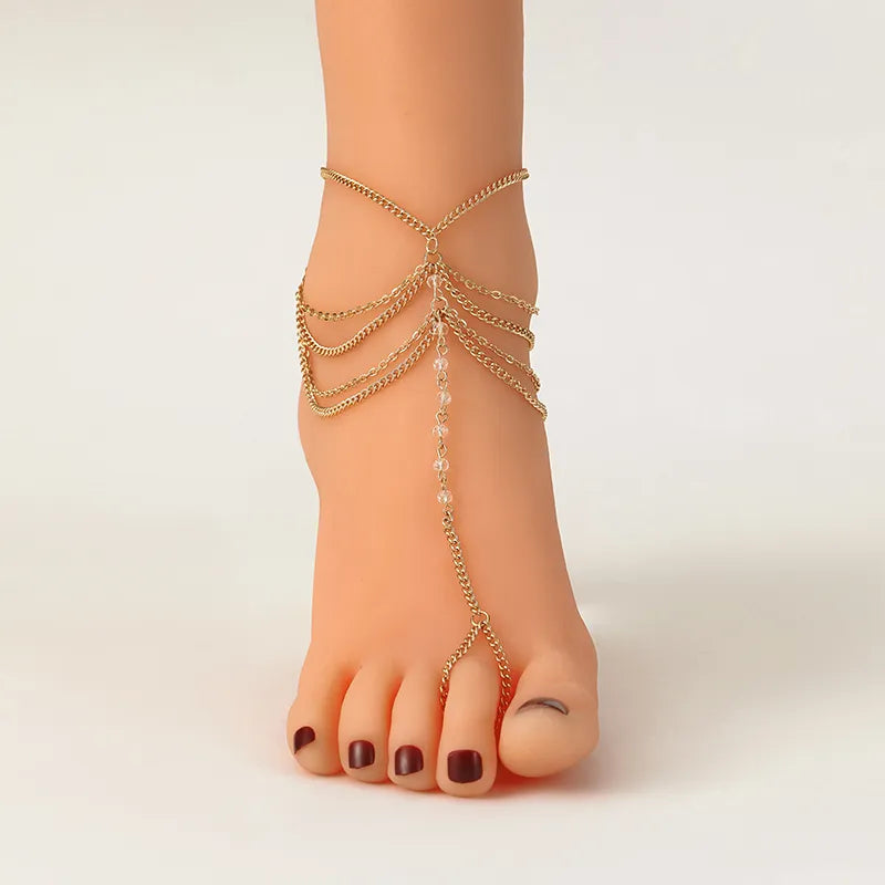 New 1 Set Multi-Layer Pearl Anklet Fashion Gold Color Ankle Bracelets For Women Beach Barefoot Foot Chain Sandal Anklet Jewelry