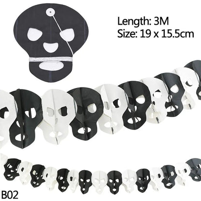 3m Halloween Banners Pumpkin Spider Ghost Head Paper Garland for Halloween Party Decoration Bat Skull Paper Chain DIY Supplies