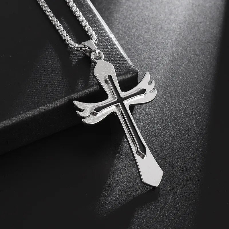 New Metal Black Cross Pendant Necklace Men and Women Fashion Gothic Punk Trend Hip Hop Accessories Jewelry Gift Wholesale