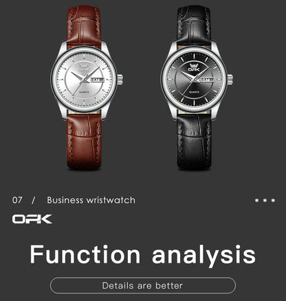 OPK 6022 Women's Watches Elegant Fashion Small Quartz Wristwatch for Ladies Waterproof  Leather Strap Dual Calendar Display