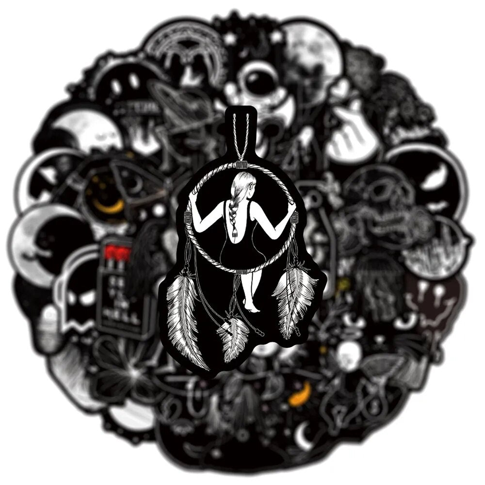 10/30/50PCS Black White Gothic Cartoon Graffiti Stickers DIY Car Bike Travel Luggage Phone Laptop Waterproof Cool Sticker Toy