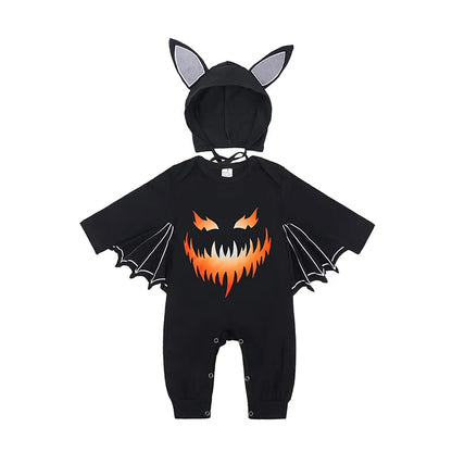 2023 Baby Halloween Cosplay Costume Solid Print Hat+Romper Bag Bone Pumpkin Bodysuit Gift Boy Girl Disguise Vampire Clothes