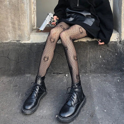 Classic Lolita Hollowed Out Lace Mesh Stockings Bottomed Pantyhose Women Gothic Punk Retro Spider Web Tights