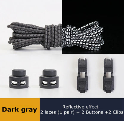 1 Pair Elastic Shoelaces Reflective Push The Spring Lock No Tie Shoe Laces Used For Sneakers Hiking Shoes Lazy Lace Round